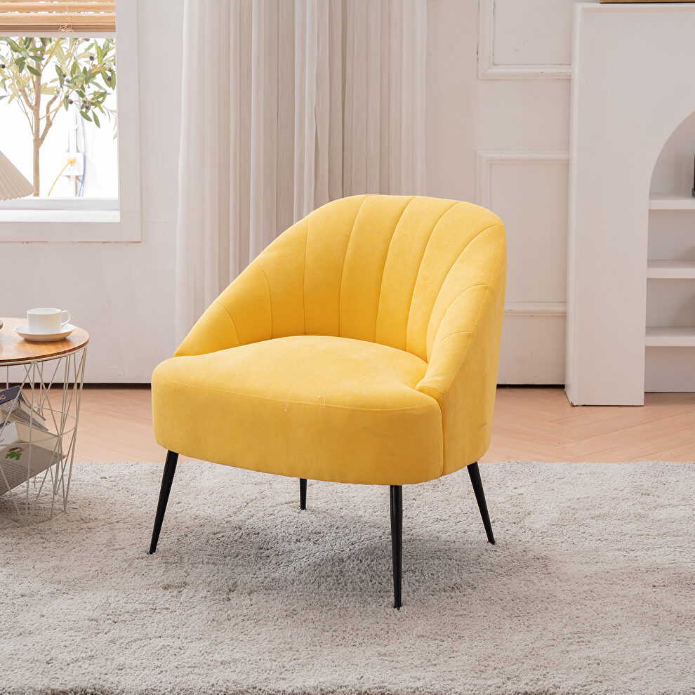 Cotton linen fabric accent chair with black metal legs in yellow by La Spezia