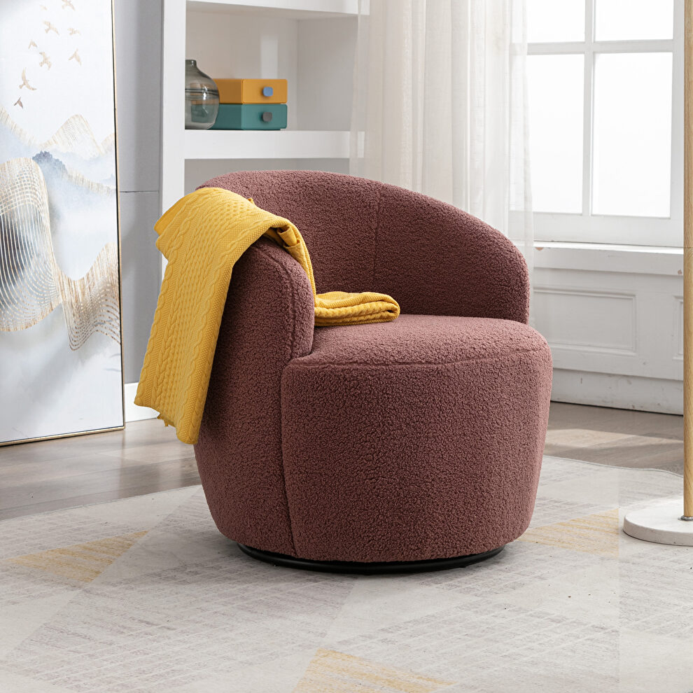 Teddy fabric swivel accent armchair in dark red by La Spezia