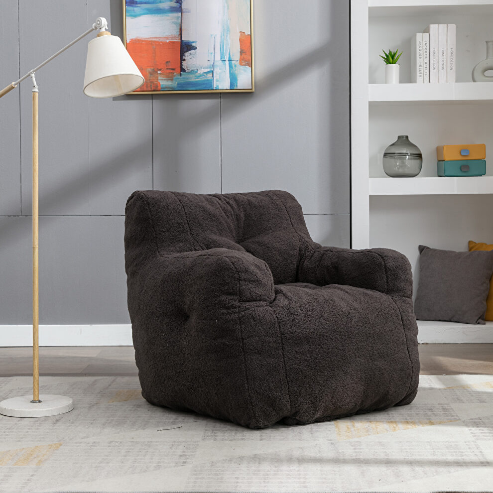 Dark gray teddy fabric soft tufted foam bean bag chair by La Spezia