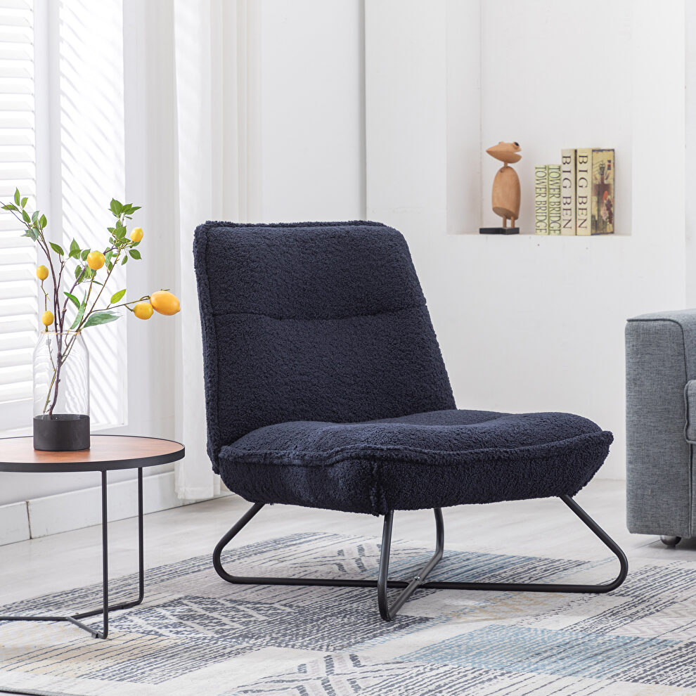 Modern teddy fabric accent armless chair in dark blue by La Spezia