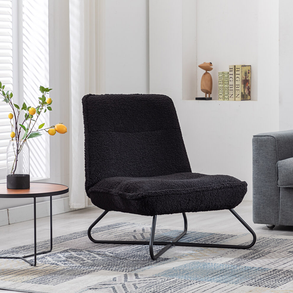 Modern teddy fabric accent armless chair in black by La Spezia