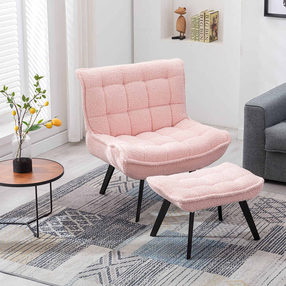 Modern soft teddy fabric material large width accent chair leisure chair armchair tv chair bedroom chair with ottoman black legs for indoor home and living roompink by La Spezia