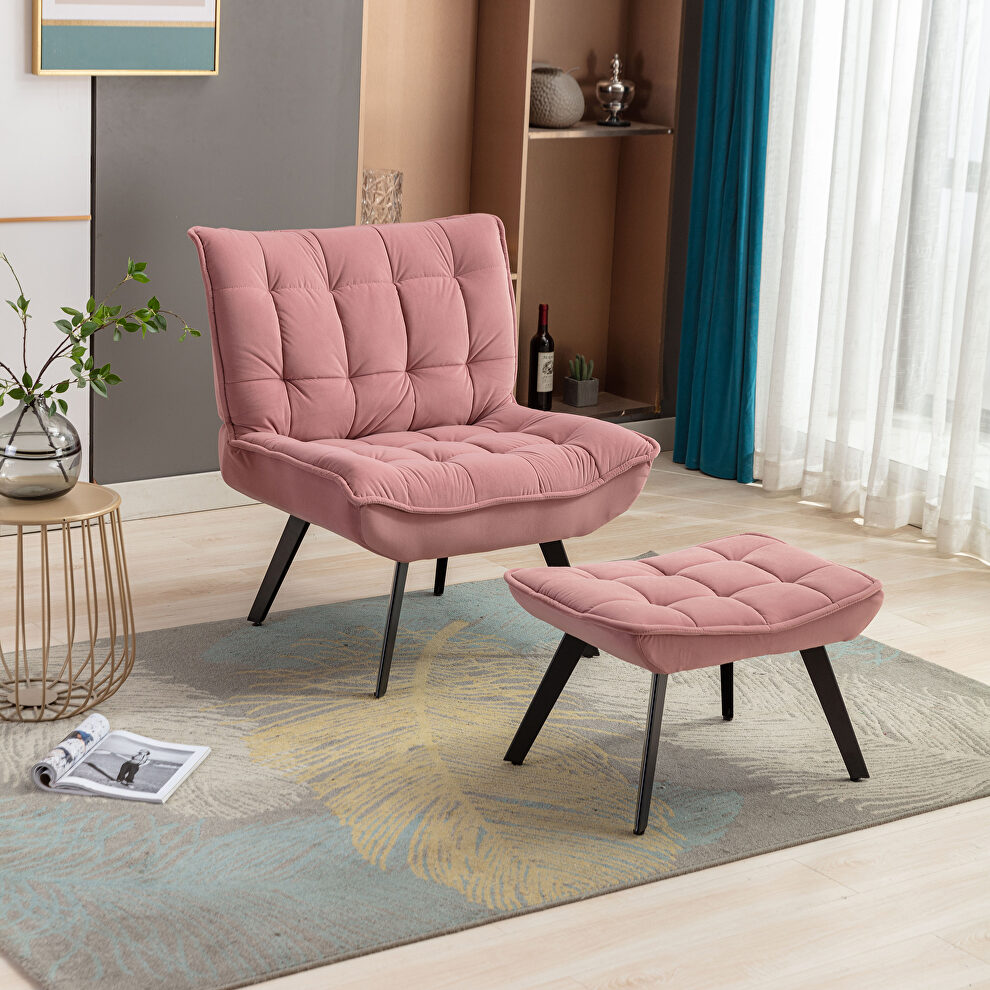Modern soft pink velvet fabric large accent chair with ottoman by La Spezia