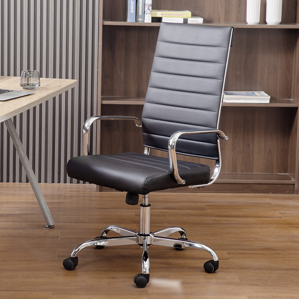 High back office chair home desk chair pu leather black by La Spezia