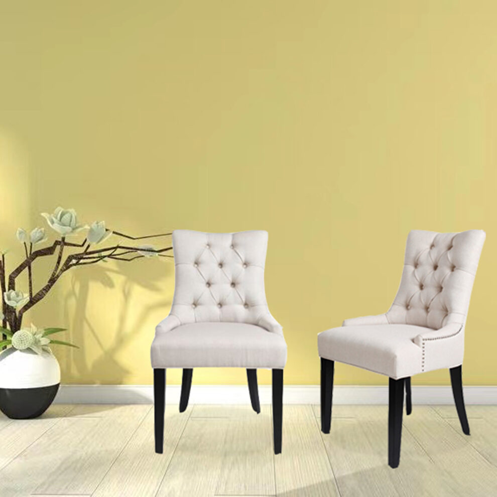 Beige fabric dining chairs with nailheads style (2 pcs set） by La Spezia