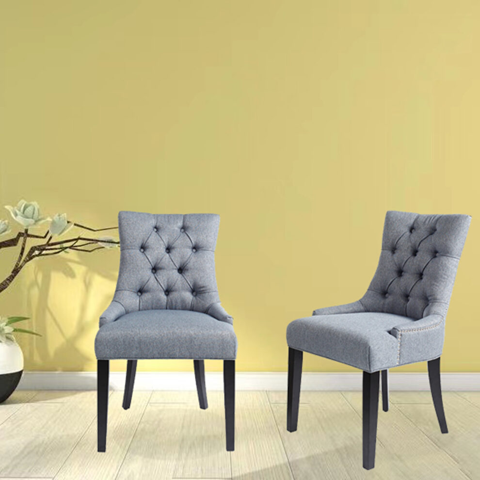 Gray fabric dining chairs with nailheads style (2 pcs set） by La Spezia
