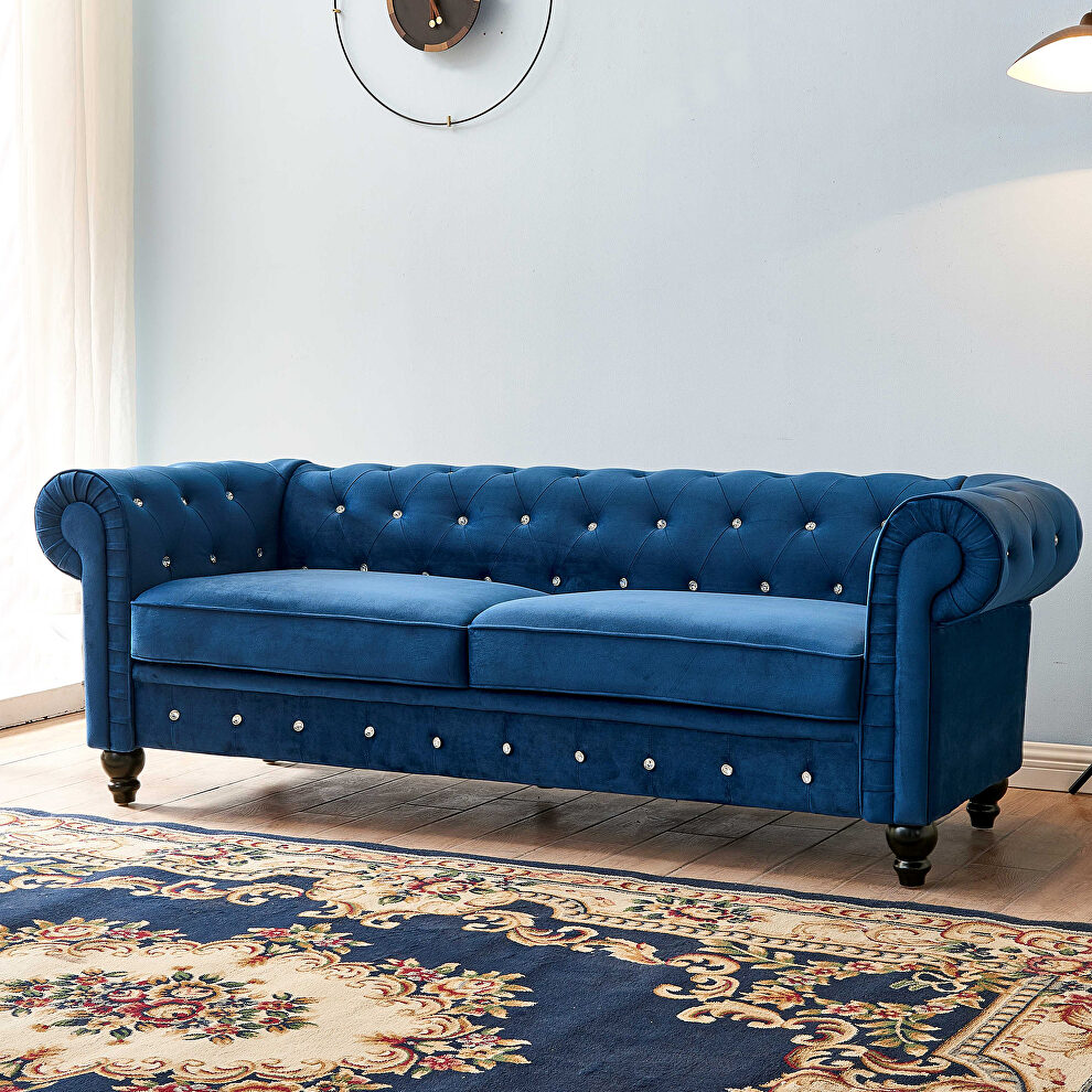 Blue velvet couch, chesterfield sofa by La Spezia