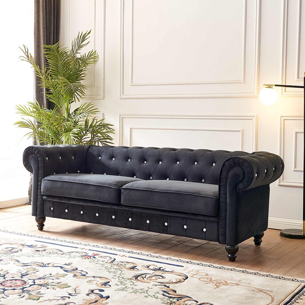 Black velvet couch, chesterfield sofa by La Spezia