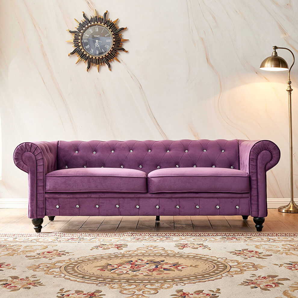 Purple velvet couch, chesterfield sofa by La Spezia
