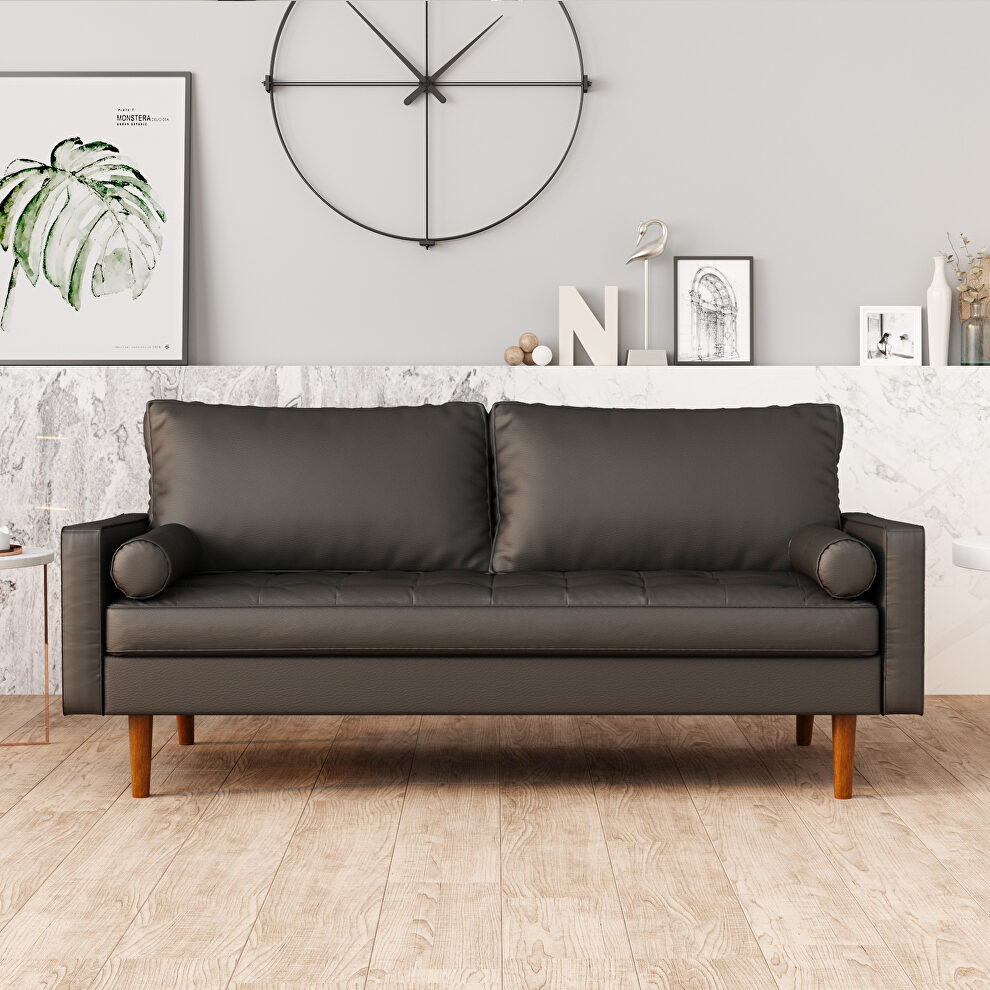 Wideth vegan leather square arm sofa polyvinyl chloride black by La Spezia