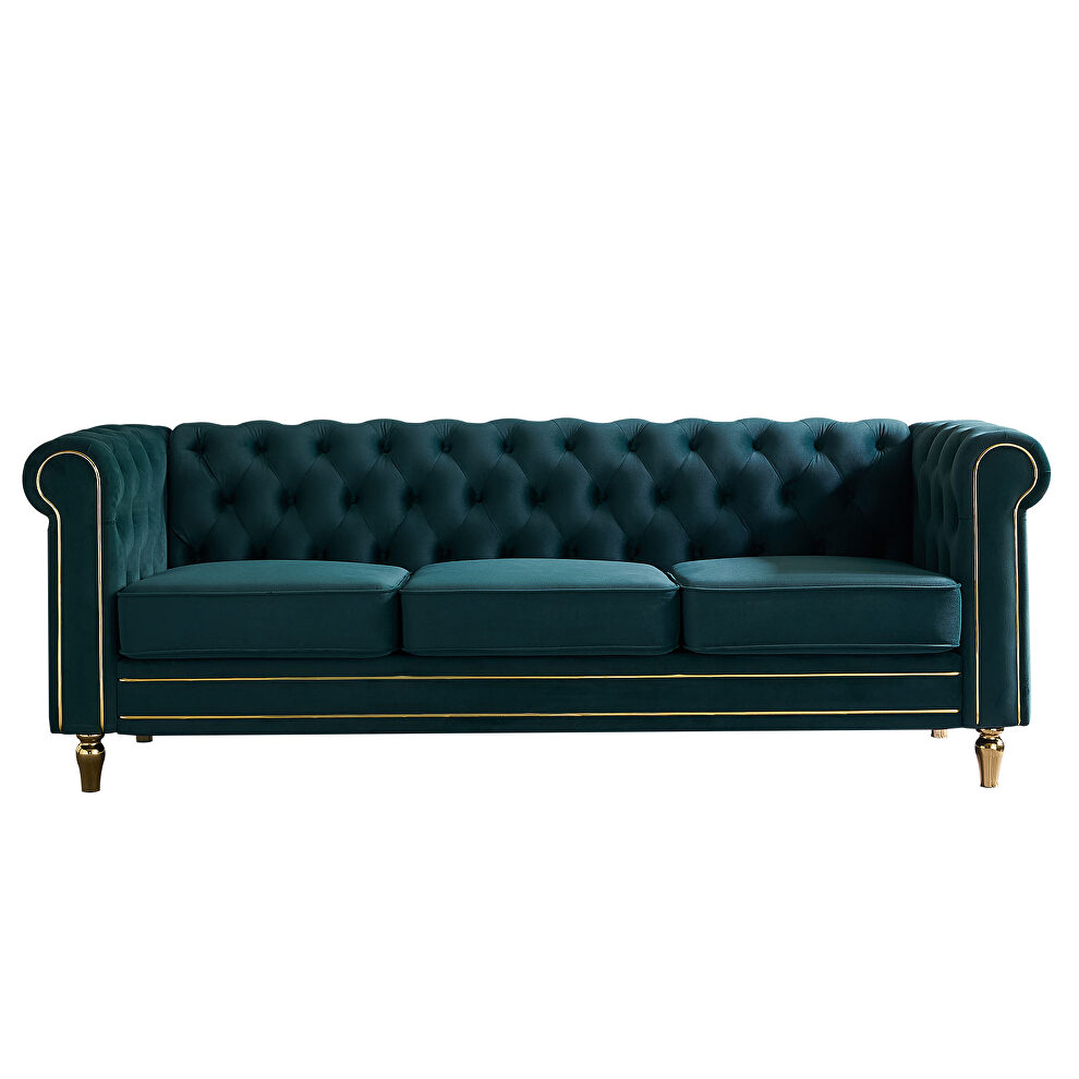 Chesterfield style green velvet tufted sofa by La Spezia