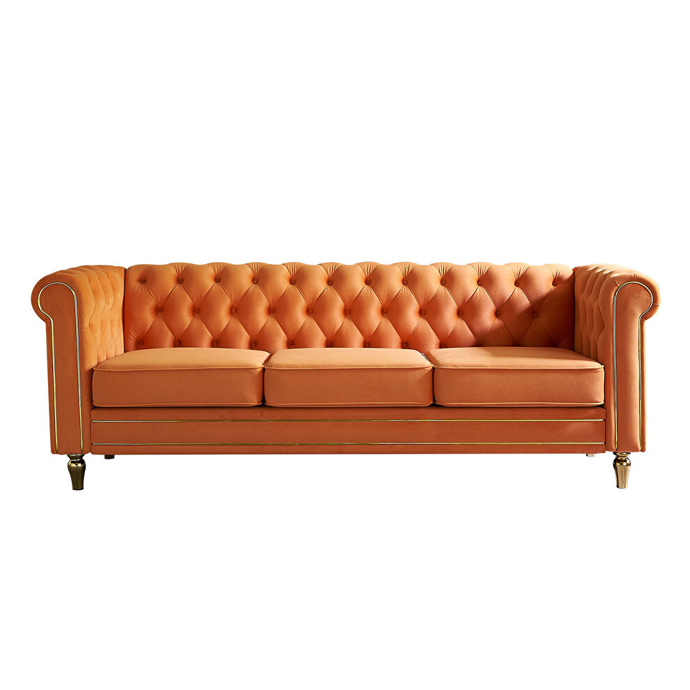 Chesterfield style orange velvet tufted sofa by La Spezia
