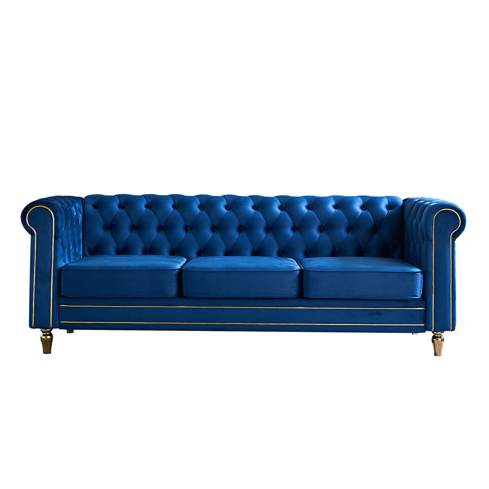 Chesterfield style navy blue velvet tufted sofa by La Spezia