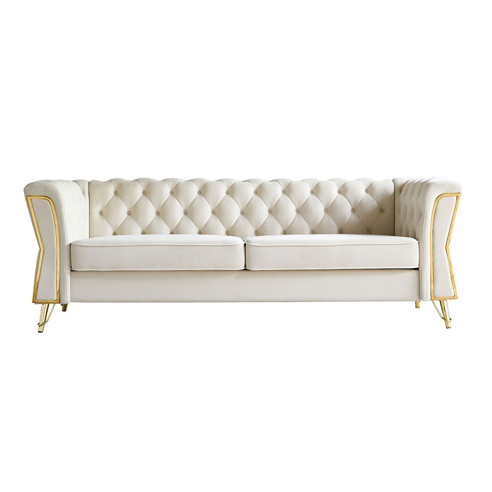 Gold trim diamond tufted pattern velvet fabric sofa by La Spezia