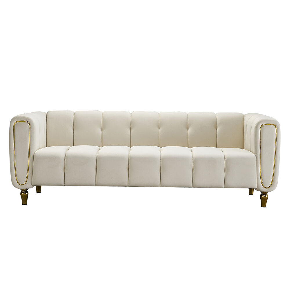Beige velvet fabric tufted low-profile modern sofa by La Spezia