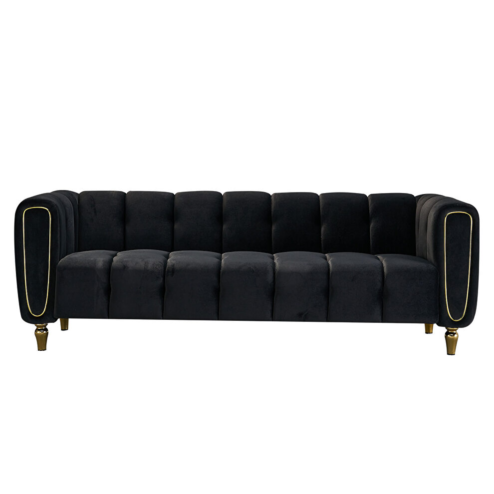 Black velvet fabric tufted low-profile modern sofa by La Spezia