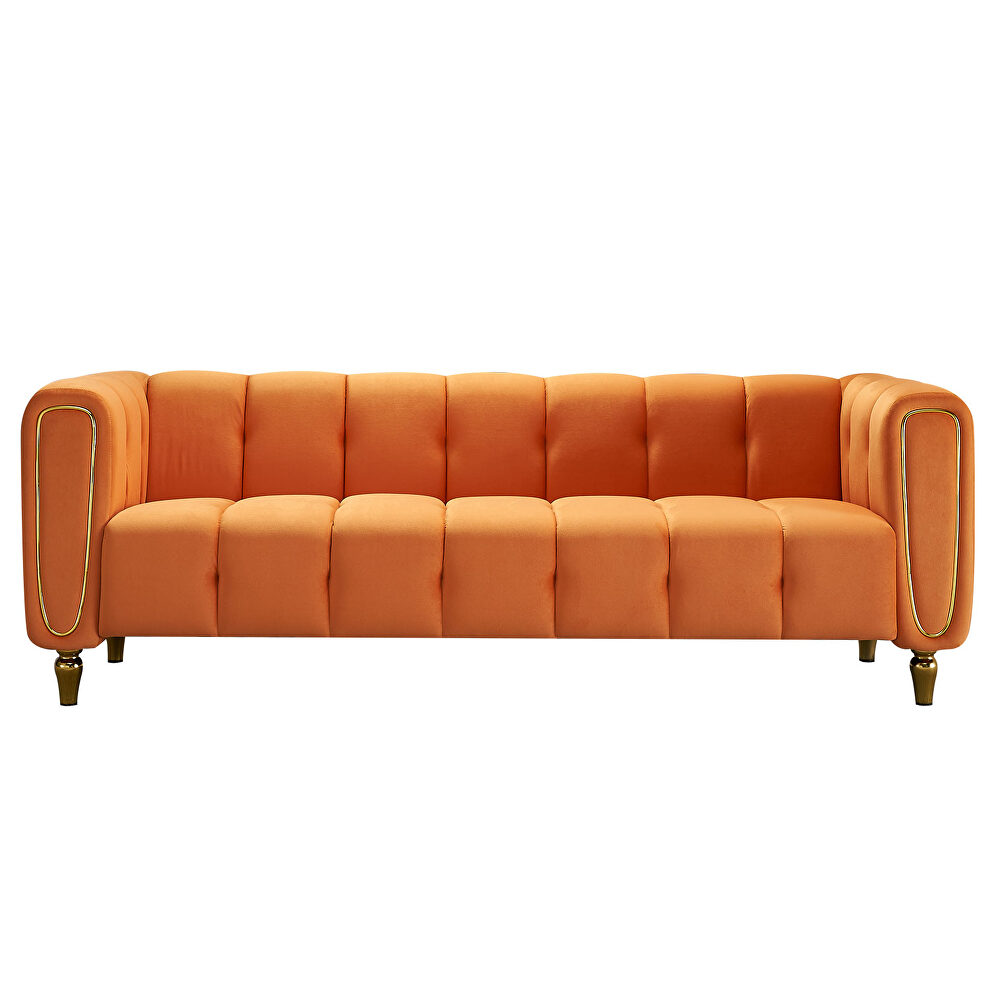 Orange velvet fabric tufted low-profile modern sofa by La Spezia