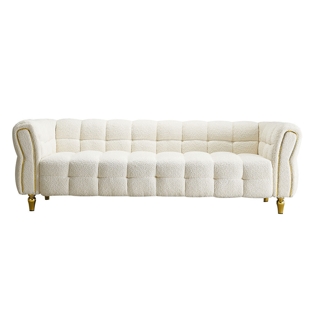 Golden trim & legs sofa in beige boucle fabric by La Spezia