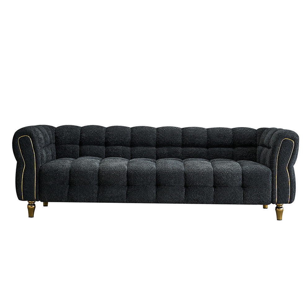 Golden trim & legs sofa in dark gray boucle fabric by La Spezia