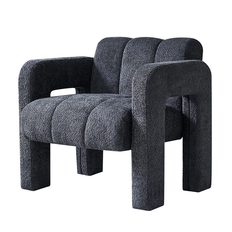 Boucle polyester dark gray fabric plush accent chair by La Spezia