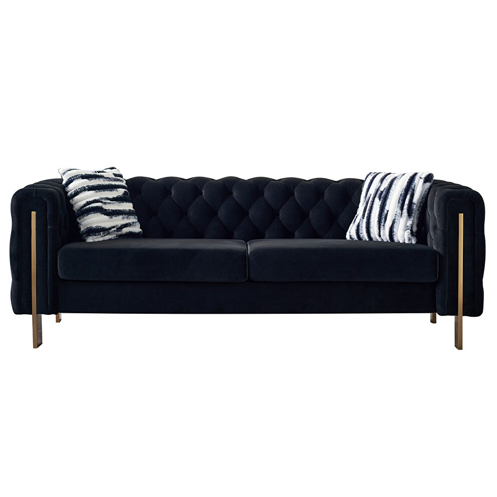 4 gold metal legs velvet tufted chesterfield style sofa in black by La Spezia