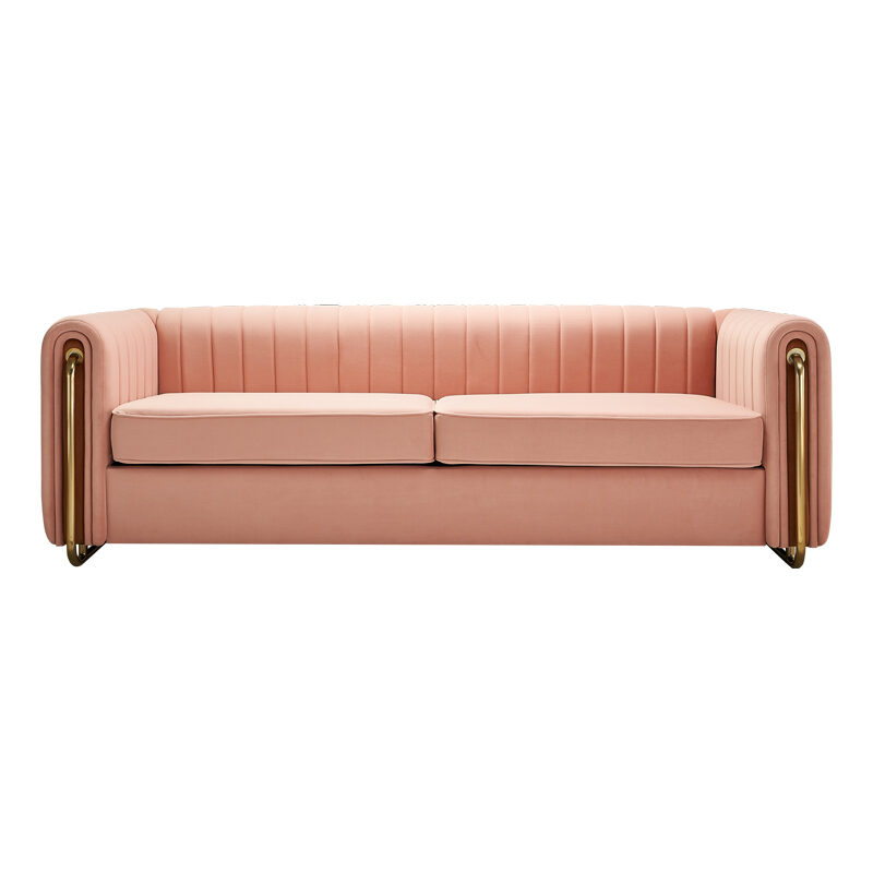 Channel tufted back rose velvet fabric sofa w/ golden legs by La Spezia