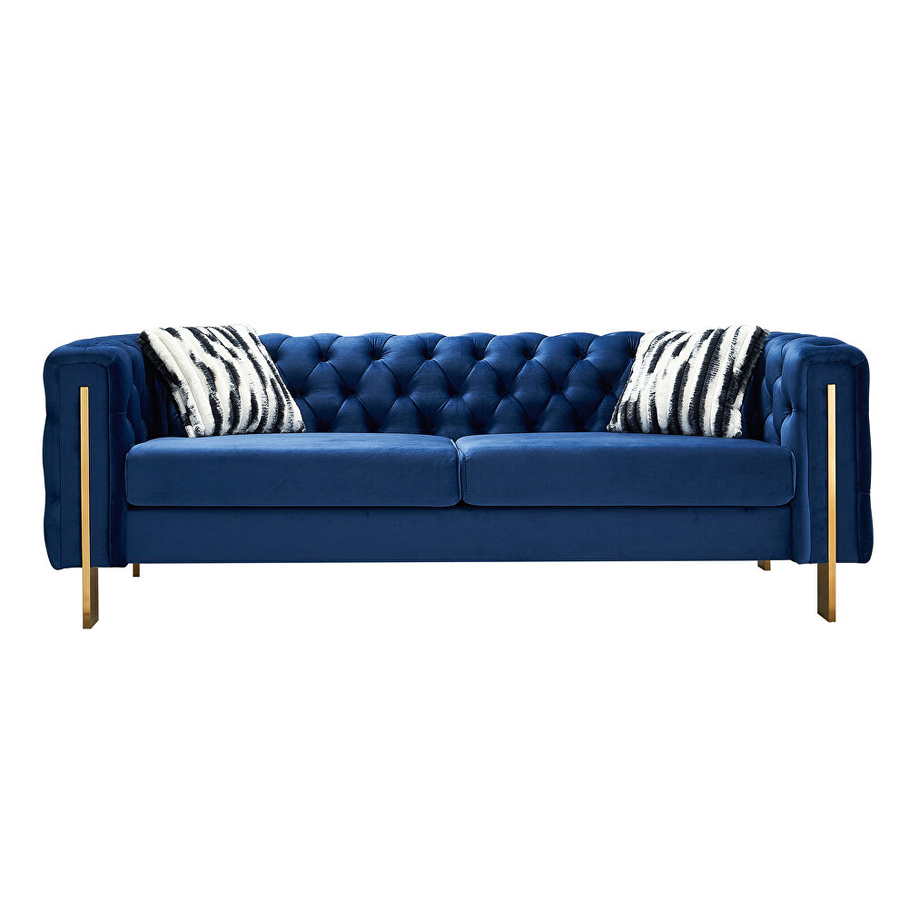 4 gold metal legs velvet tufted chesterfield style sofa by La Spezia