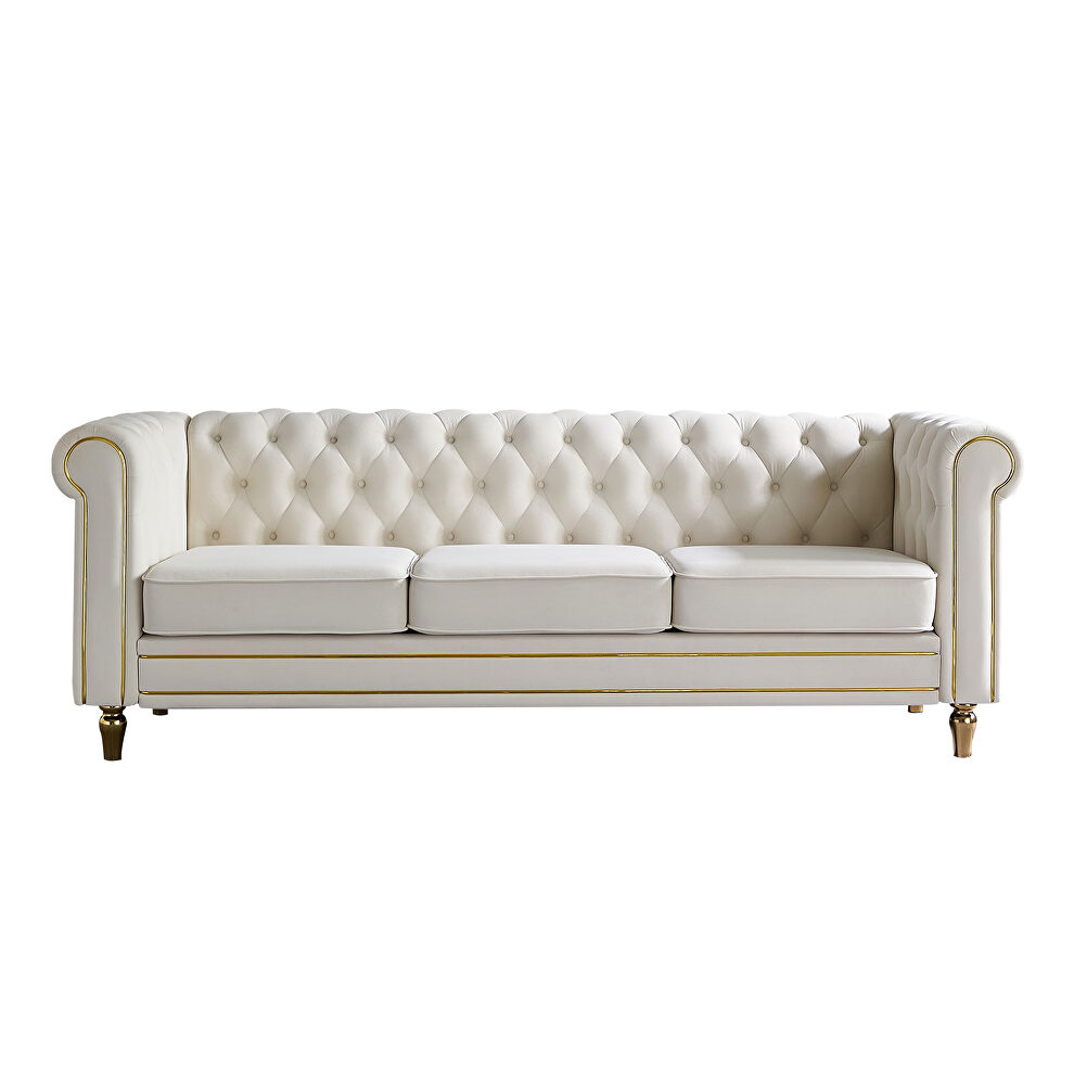 Chesterfield style beige velvet tufted sofa by La Spezia