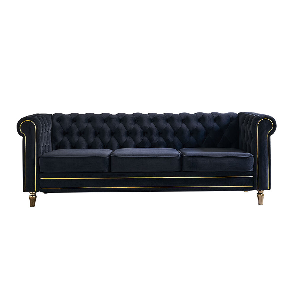 Chesterfield style black velvet tufted sofa by La Spezia