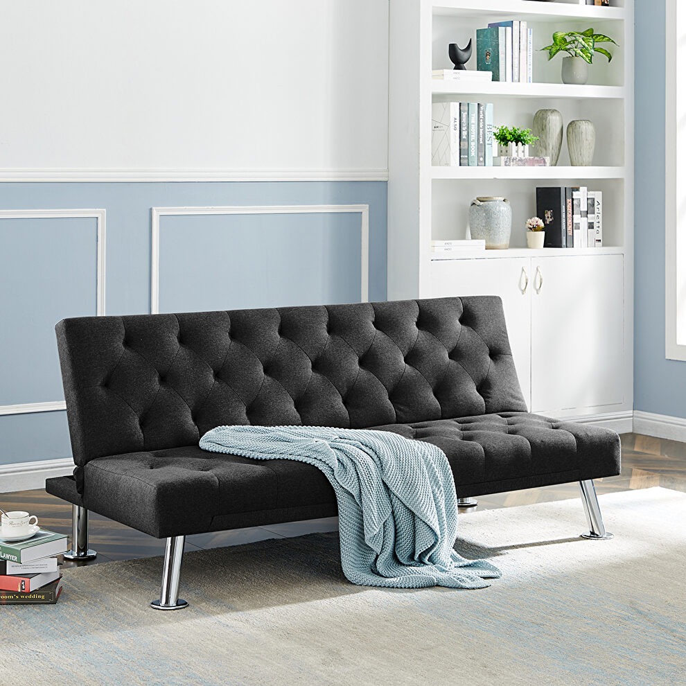 Black fabric upholstered folding sleeper sofa by La Spezia