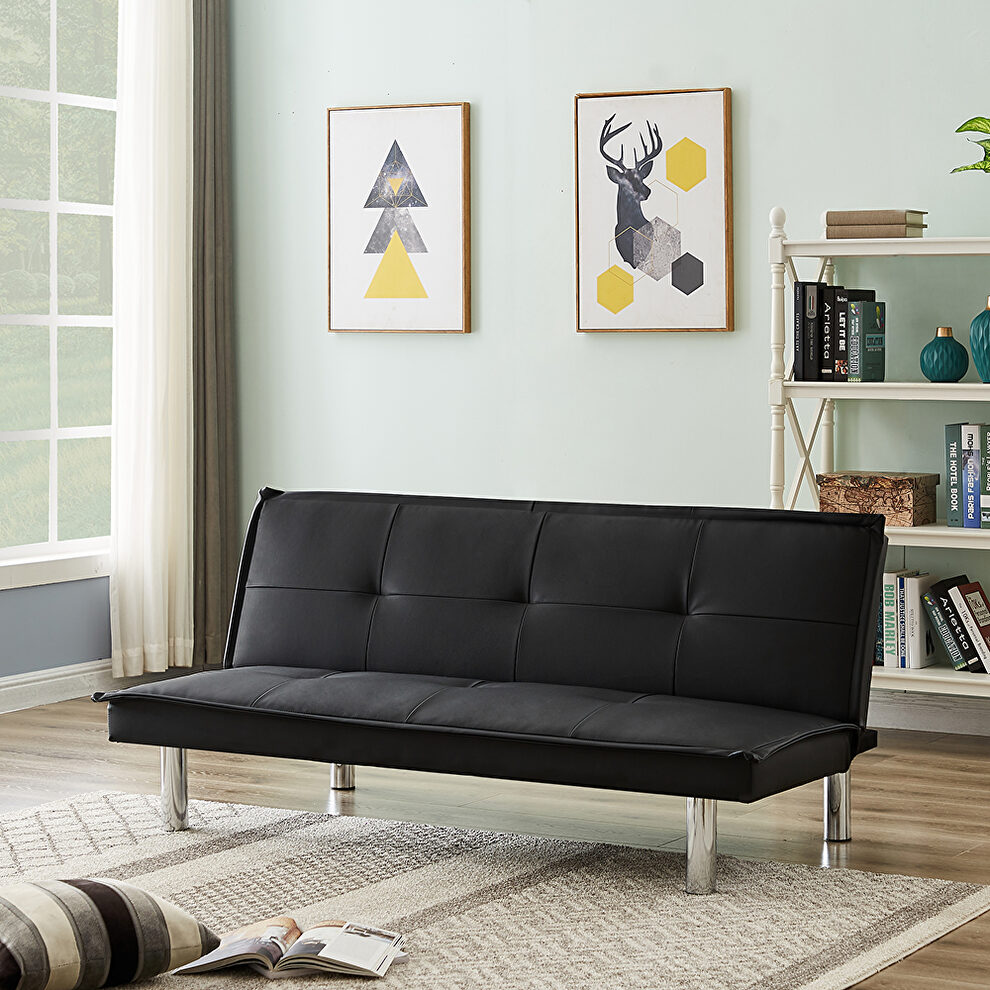 Black pu leather convertible folding futon sofa bed by La Spezia