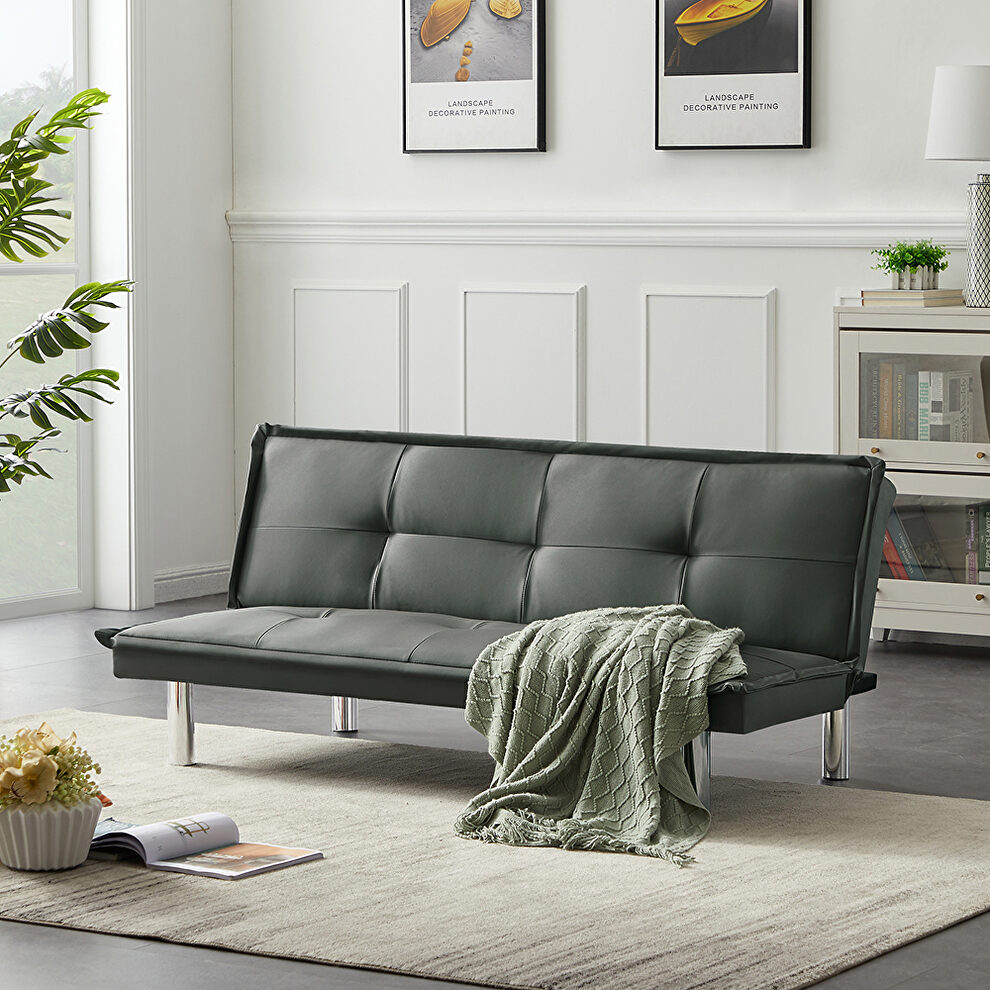 Gray pu leather convertible folding futon sofa bed by La Spezia