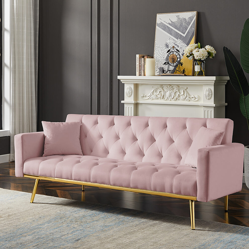 Pink velvet convertible folding futon sofa bed by La Spezia