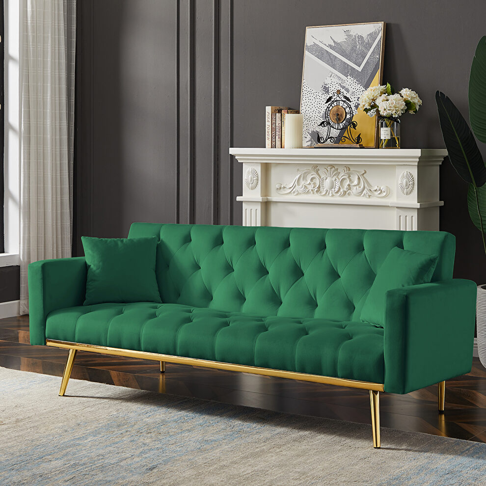 Green velvet convertible folding futon sofa bed by La Spezia