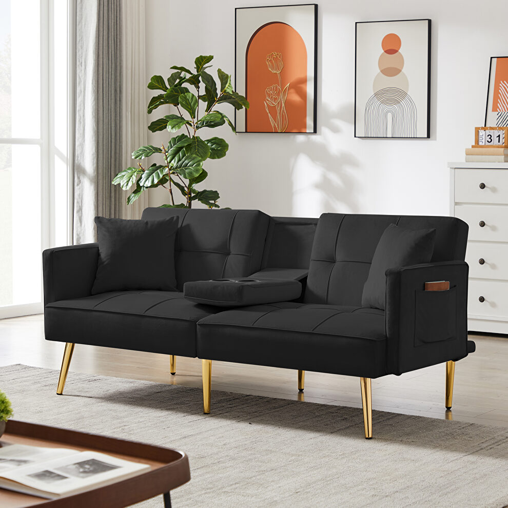 Black velvet upholstery sofa bed by La Spezia