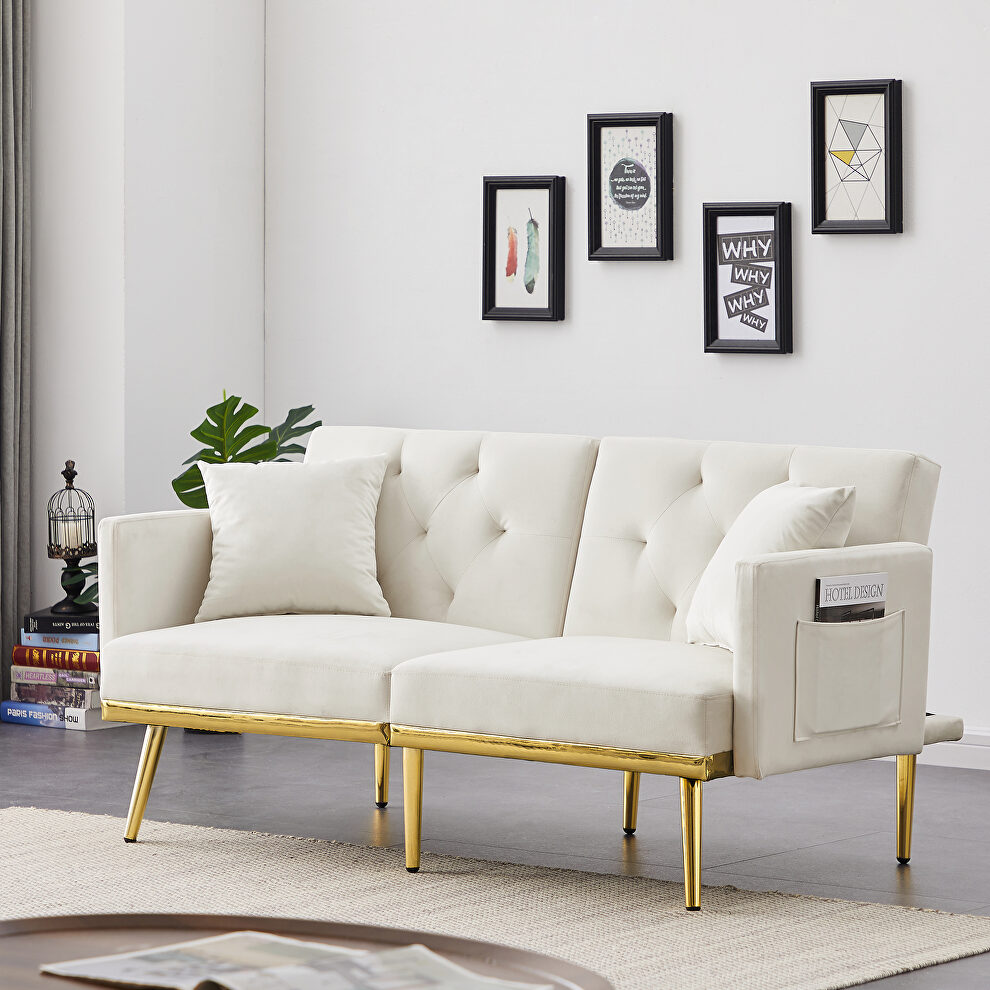 Cream white velvet sofa bed by La Spezia