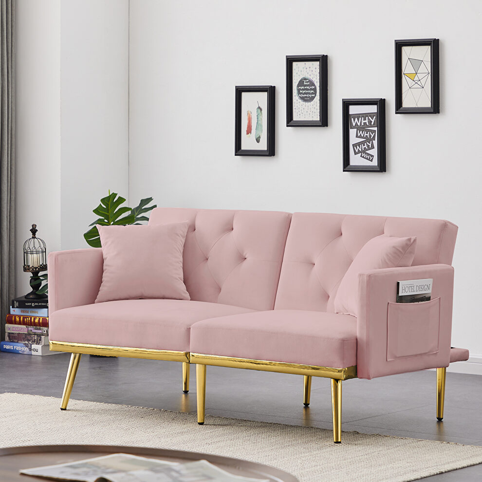 Pink velvet sofa bed by La Spezia