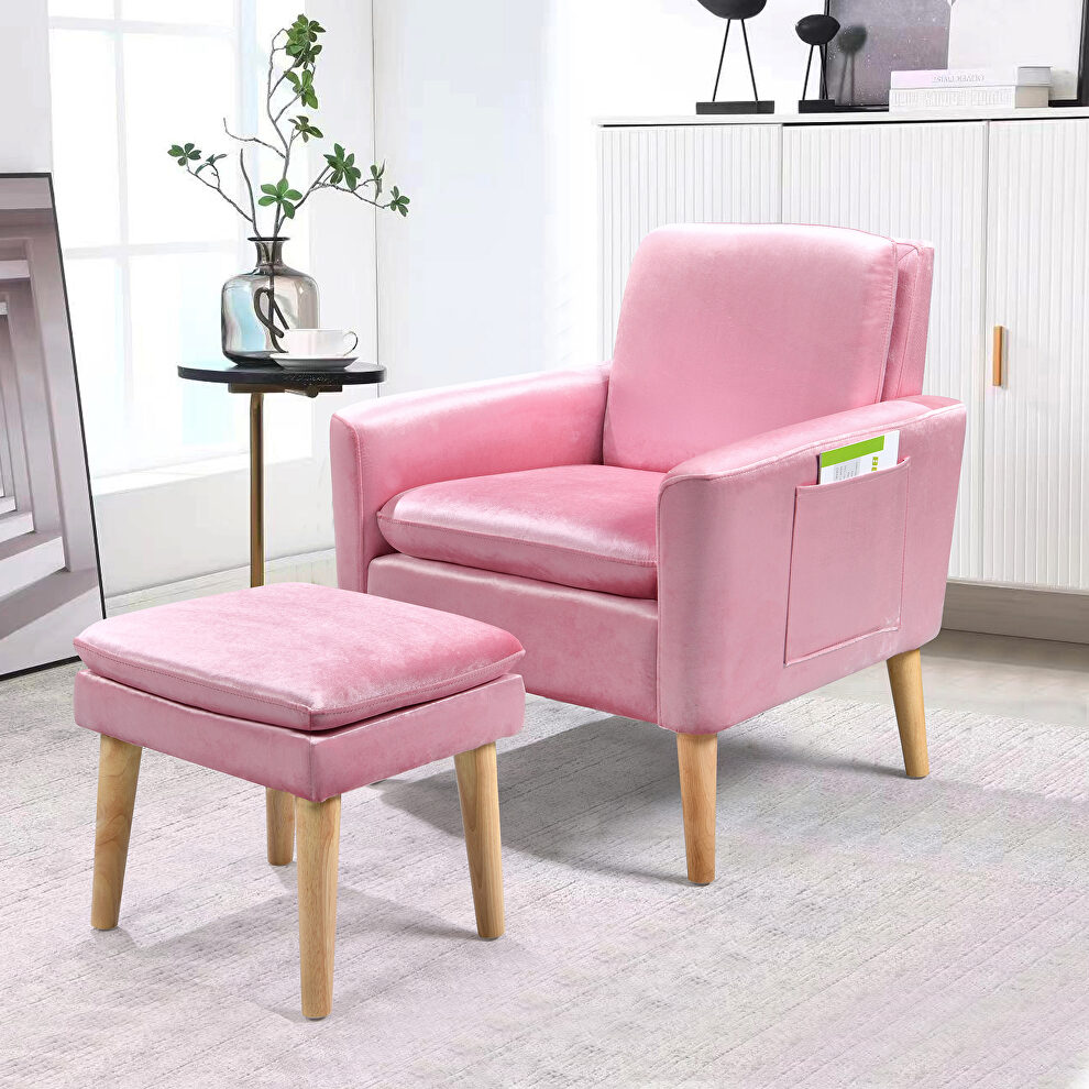Pink velvet armchair with ottoman by La Spezia