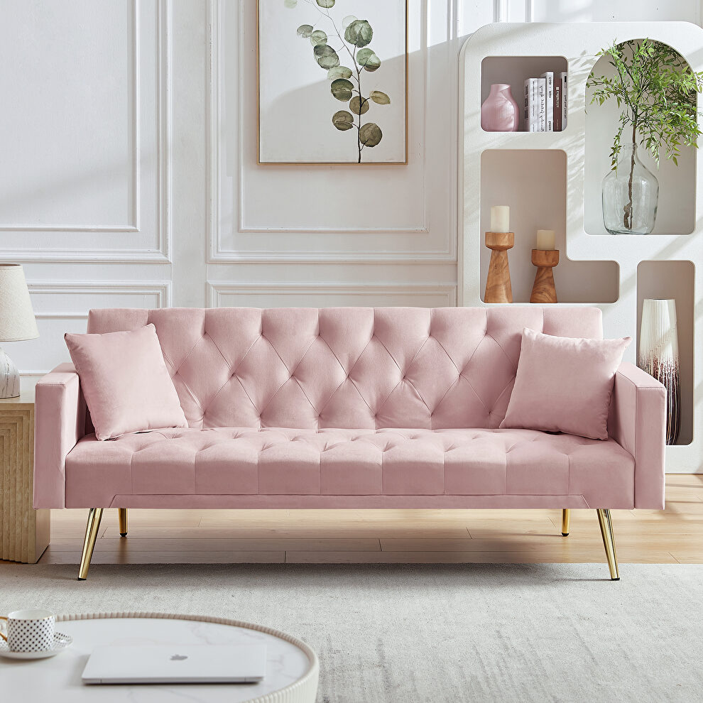 Pink velvet tufted back and seat convertible sofa bed by La Spezia