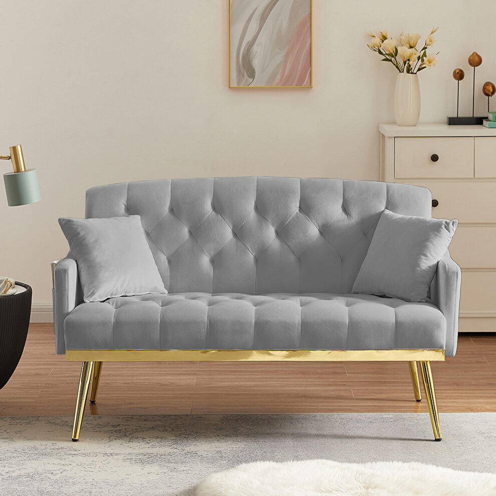 Gray velvet 2-seater sofa with gold metal legs by La Spezia