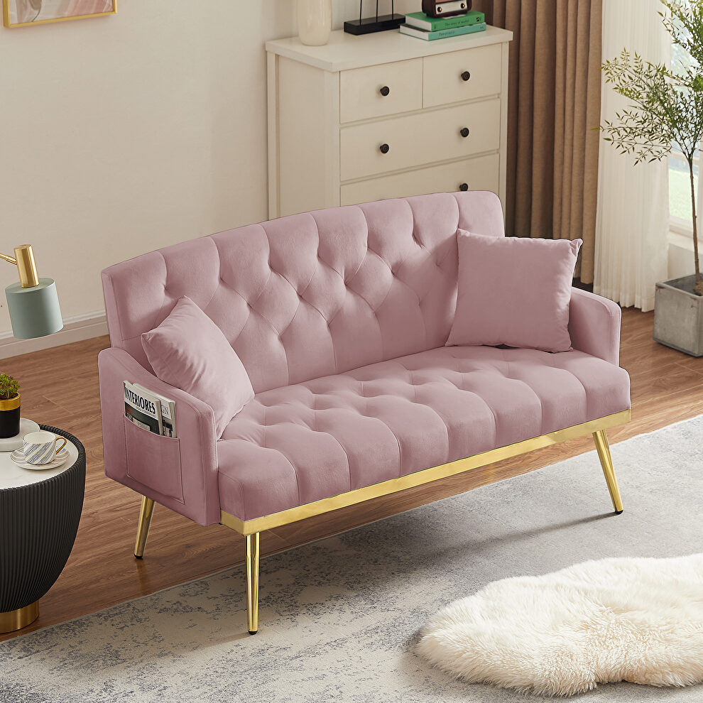 Pink velvet 2-seater sofa with gold metal legs by La Spezia