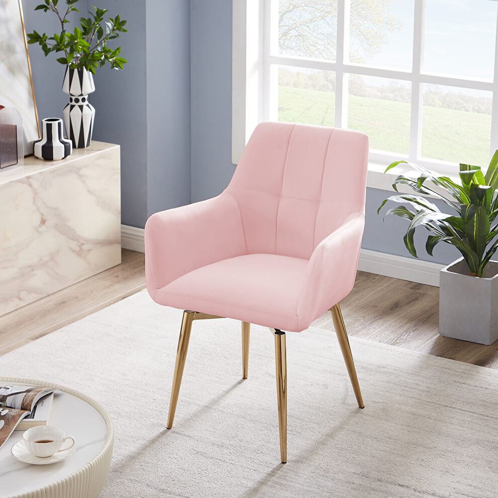 Pink velvet swivel base dining chair, set of 2 by La Spezia