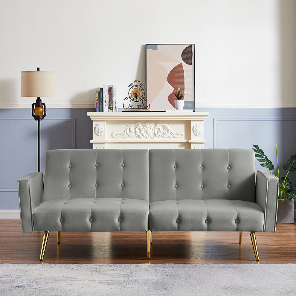 Gray velvet button tufted loveseat bed with armrest by La Spezia