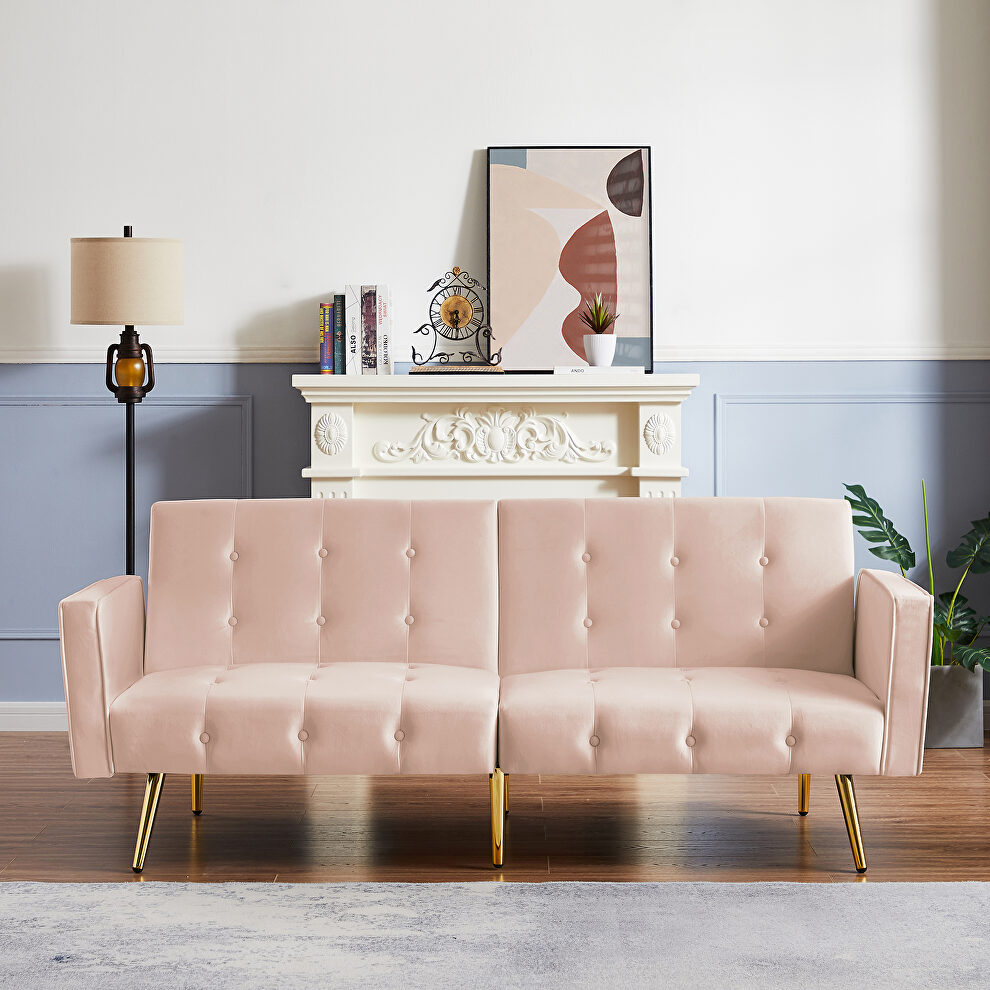 Pink velvet button tufted loveseat bed with armrest by La Spezia