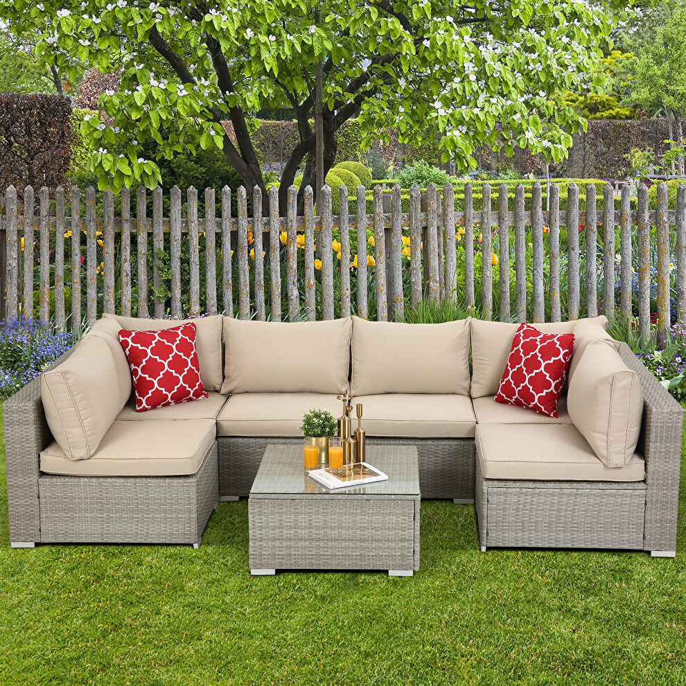 7-piece pe rattan wicker sectional cushioned sofa sets and coffee table by La Spezia