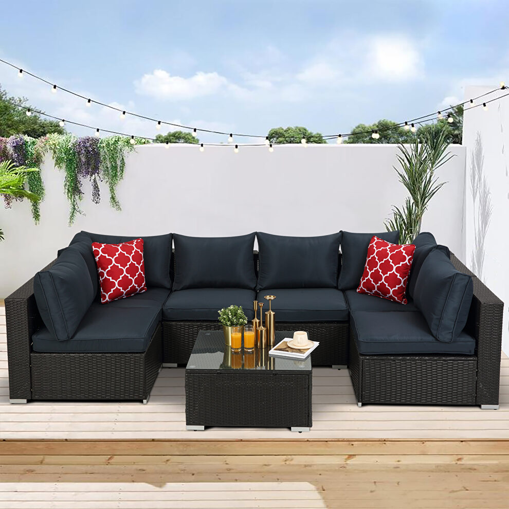 7-piece pe rattan wicker sectional cushioned sofa sets and coffee table by La Spezia