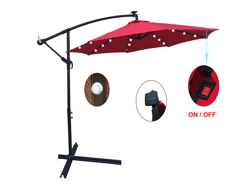 Red 10 ft outdoor patio umbrella solar powered led lighted sun shade market waterproof 8 ribs umbrella by La Spezia