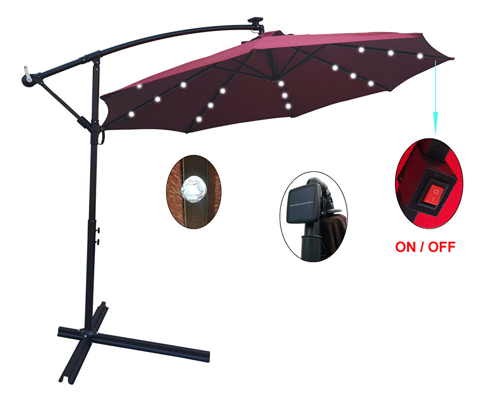 Burgundy 10 ft outdoor patio umbrella solar powered led lighted sun shade market waterproof 8 ribs umbrella by La Spezia