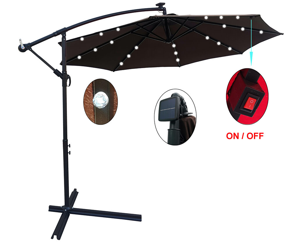 Chocolate 10 ft outdoor patio umbrella solar powered led lighted sun shade market waterproof 8 ribs umbrella by La Spezia