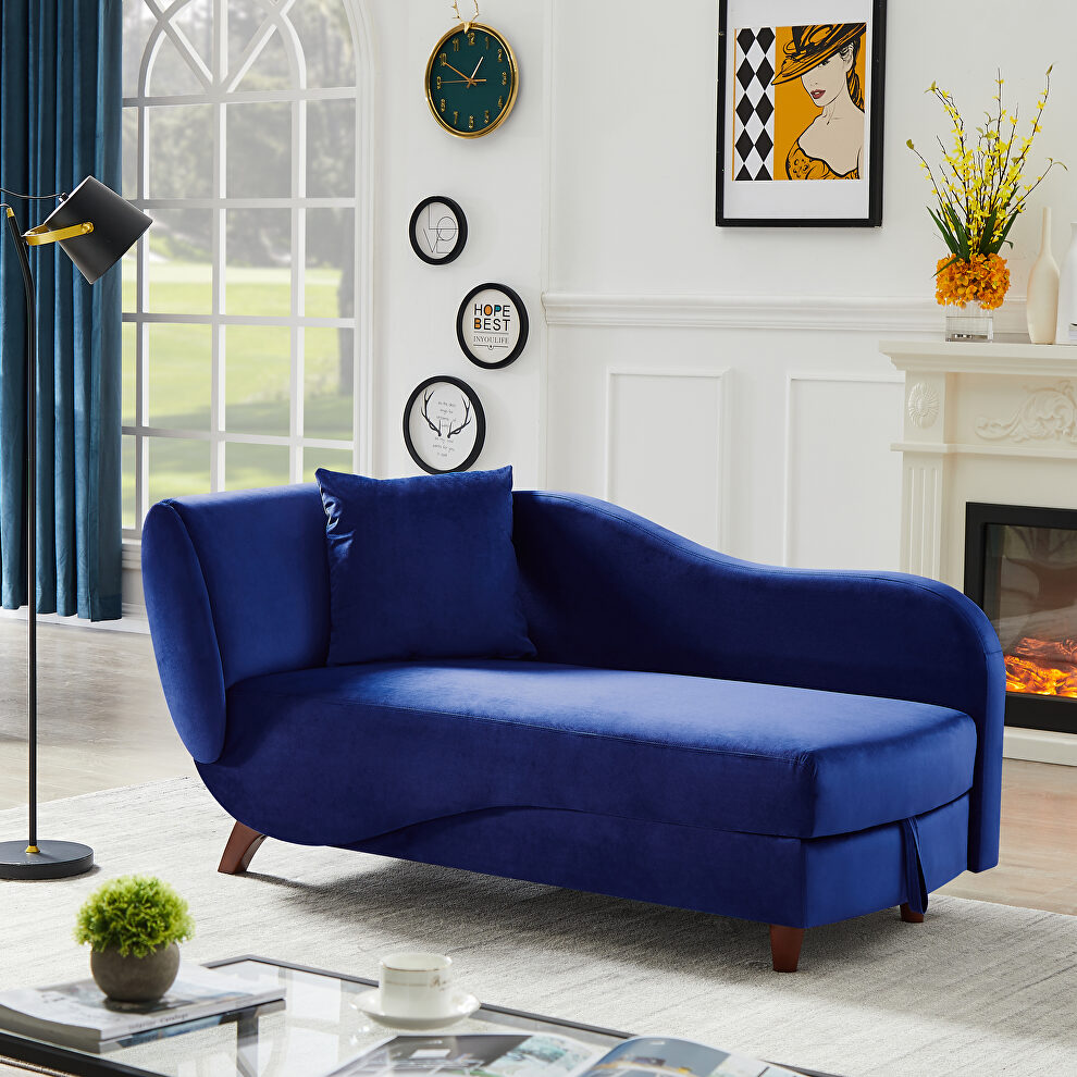 Artemax blue chaise lounge with storage and solid wood legs by La Spezia